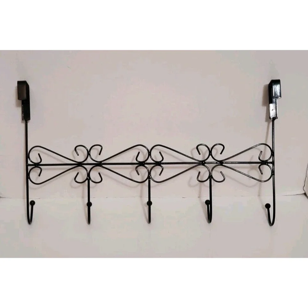 Over The Door Hanging Rack Towel Coat Hat Organizer W/ Scrollwork & Heart Motifs